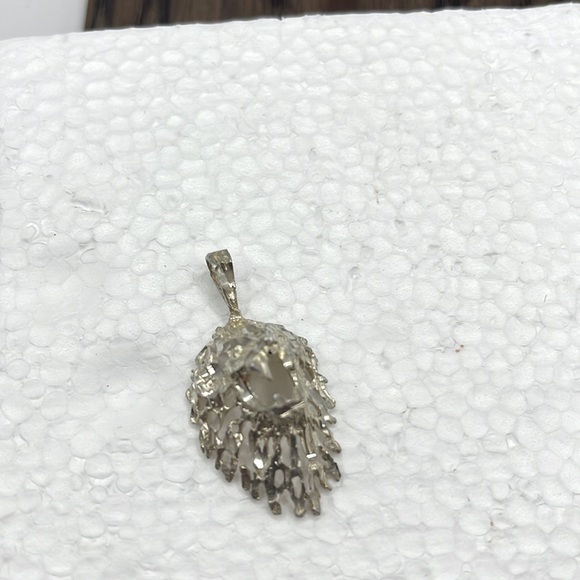 Artisan Lion Head Pendant Sterling Silver Diamond Cut Textured Lion Necklace - Picture 13 of 14